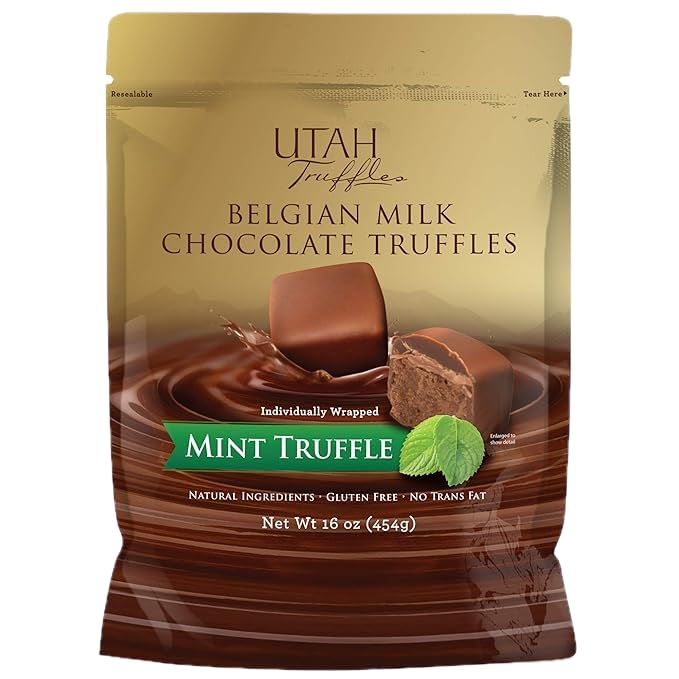 Utah Truffles Individually Wrapped, Naturally Gluten Free, Gourmet Smooth Truffles 16oz, 34pieces (Milk Chocolate Mint)