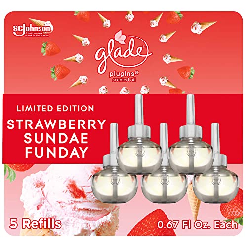 Glade PlugIns Refills Air Freshener, Scented and Essential Oils for Home and Bathroom, Strawberry Sundae Funday, 3.35 Fl Oz, 5 Count