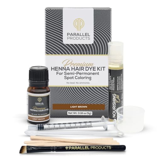 Parallel Products Spot Color Henna Kit - Henna Hair Dye - 5 Grams - Tint for Professional Spot Coloring - with Nourishing Oil, Mixing Dish and Application Brush - Root Touch Up (Light Brown)