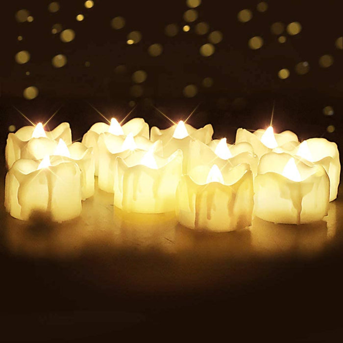 Homemory Timer Tea Lights, Flameless Flickering Auto Tea Lights Battery Operated, Auto-On 6 Hours and Off 18 Hours Everyday, Batteries Included, Long-Lasting, Pack of 12, White Base