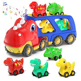 Toddler Car Toy for 2 3 4 5 Years Old, Dinosaur Transport Carrier Truck with 4 Pack Small Pull Back Dino Car, Friction Power Vehicle Christmas Birthday Gift for 18M+ Kids Boys Girls