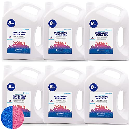 Wisesorb 48 LBS Indicating Silica Gel Beads (Blue to Pink), Reusable Dessicant Dehumidifiers Desiccant Moisture Absorbers, 6 Pack of 8 LBS
