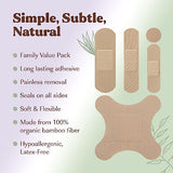 FEBU Eco-Friendly Organic Bamboo Fabric Bandages for Sensitive Skin | PFAS Free Bandages for Scrapes & Cuts | Flexible Latex Free Bandages | Compostable | 200 Count Bulk Variety Pack