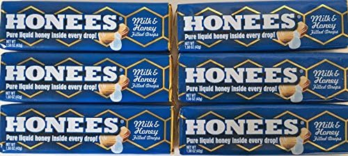 Honees Honey Filled Cough Drops, Milk & Honey- Natural Cough Drops- Sore Throat Relief - Nothing Artificial -Throat Lozenges, Natural Cough Suppressant- Non-GMO, Gluten Free (6 Pack, 54 Drops)