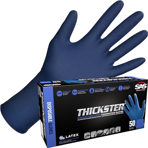 SAS Safety 6604-20 Thickster Powder Free Exam Grade Disposable Latex 14 Mil Gloves, Extra Large, 50 Gloves by Weight