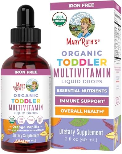 MaryRuth Organics Kids Multivitamin for Toddlers | USDA Organic | Toddler Vitamins Liquid Drops for Kids Ages 1-3 | Toddler Immune Support & Overall Wellness | Vegan | Non-GMO | Gluten Free | 2 Fl Oz