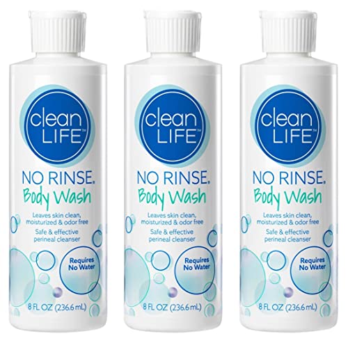 No-Rinse Body Wash, 8 fl oz - Leaves Skin Clean, Moisturized and Odor-Free, Rinse-Free Formula (Pack of 3)