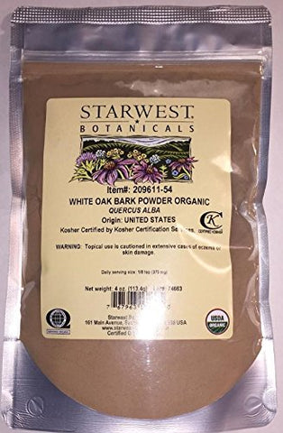 Starwest Botanicals White Oak Bark Powder Organic (Quercus ALBA) 4 oz Origin from United States