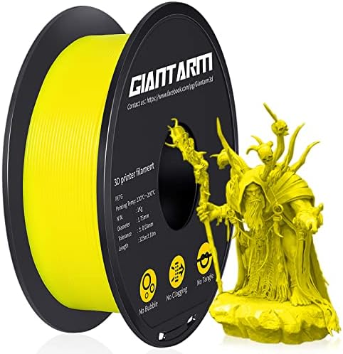 GIANTARM Yellow PETG 3D Printer Filament Toughness Enhanced 1kg (2.2lbs), 1.75mm Dimensional Accuracy +/-0.03mm, 1080 Feet（330m/Roll, Vacuum Package, Fit for Most 3D FDM Printer