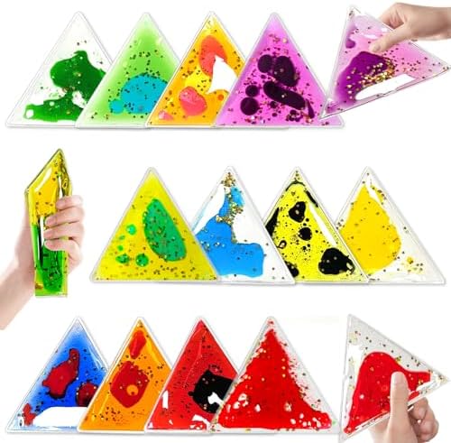 Squishy Liquid Sensory Gel Tiles 12 Packs - Triangle Liquid Sensory Toys for Sensory Play & Portable Fun, Washable Sensory Floor Tiles for Toddles 3+ Learning, Calming, Fidgeting