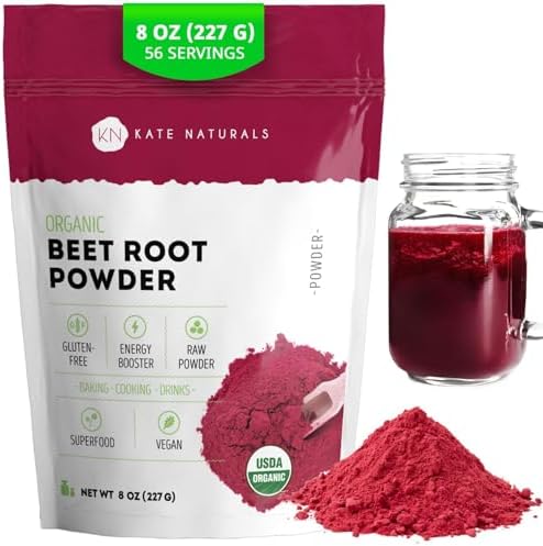 Kate Naturals Beet Root Powder Organic for Smoothie & Energy Boost. Nitric Oxide Supplement for Workout (8oz, Earth Flavor, Mix with Juice Easily)