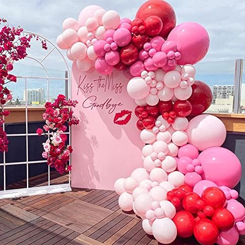 Winrayk 150Pcs Valentine's Day Balloon Garland Arch Kit Pink Red Rose Red Balloons 18" 10" 5" for Women Girls Valentine's Day Mother's Day Wedding Engagement Anniversary Party Decoration Supplies