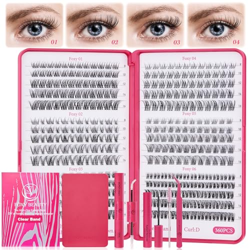 Lash Clusters Kit Wispy Lashes -Lash Clusters Clear Band Eyelash Clusters Natural Look Lash Extension Kit Invisible Band Individual Lashes Clusters 0.07D 8-16MM WideSpan Cluster Eyelash Extension DIY