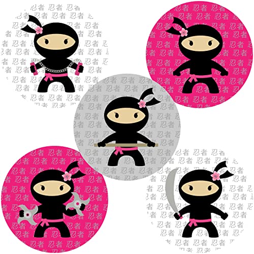 Pink Ninja Sticker Labels by Adore By Nat - Girl Party Favors and Envelope Seal Party Decoration - Set of 50