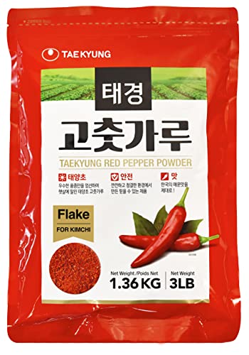 Taekyung Chili Powder For Kimchi (Flake, 3LB) - Korean Gochugaru. Red Pepper Spice Seasoning for Asian Food. MSG Free.