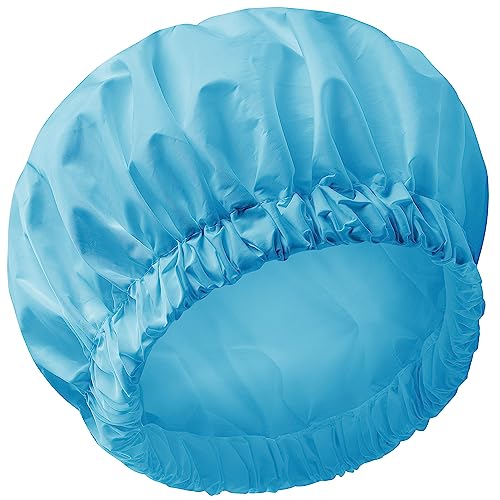 Reusable Shower Cap for Women, Large Waterproof Shower Bonnet Washable Elastic Band Bath Hair Hat for Long Hair, Braids(Lake Blue)