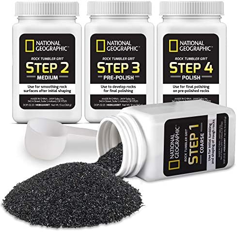National Geographic Rock Tumbler Grit and Polish Refill Kit - Tumbling Grit Media, Polish Up to 20 lbs. of Rocks, Works with Any Rock Polisher, Rock Tumbler Supplies