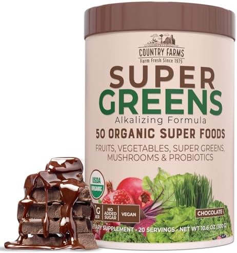 Country Farms Organic Super Greens Drink Mix – Chocolate, USDA Organic, 50 Ingredients