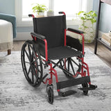 monicare Wheelchairs for Adults Transport Flip Back Padded Arms and Detachable Swing Away Footrests 18" Wide Seat Wheel Chair, 300lb Capacity, Red
