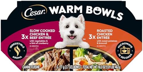 Cesar Warm Bowls Wet Dog Food Variety Pack: Chicken & Beef; and Chicken Entrées, 6 Trays