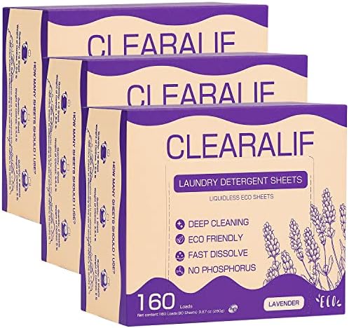 CLEARALIF Laundry Detergent Sheets, Lavender,Up to 480 Loads - Great For Travel,Apartments, Dorms,Laundry Detergent Strips Eco Friendly & Hypoallergenic (Pack of 3)