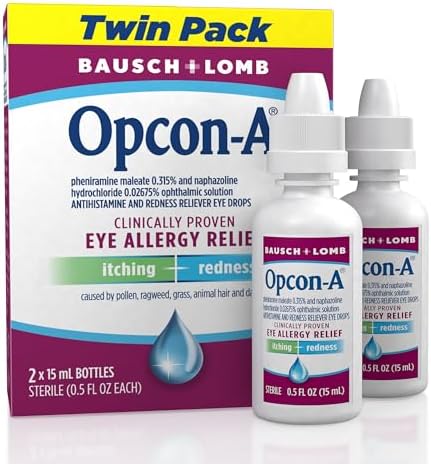 Opcon-A Allergy Eye Drops by Bausch + Lomb, for Itch and Redness Relief, Red and Itchy Eyes Antihistamine Eye Drop, Clinically Proven Treatment, 0.5 Fl Oz (Pack of 2)