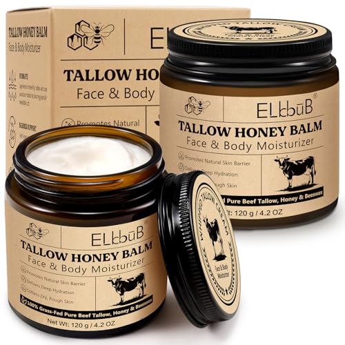 Whipped Tallow Cream for Face & Body - 100% Grass-Fed Beef Tallow, Natural Honey & Beeswax Moisturizer, Deep Hydration & Nourishment, Oil-Free & Unscented, Fast Absorbing