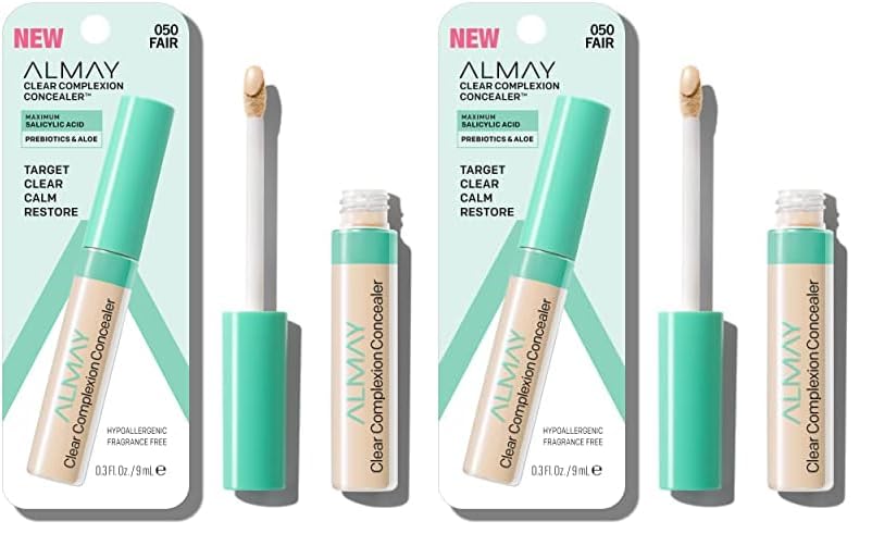 Almay Clear Complexion Acne & Blemish Spot Treatment Concealer Makeup with Salicylic Acid- Lightweight, Full Coverage, Hypoallergenic, Fragrance-Free, for Sensitive Skin, 050 Fair, 0.3 fl oz.