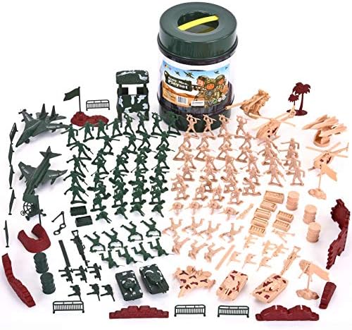 JOYIN 164 Piece Military Soldier Playset Army Men Play Bucket Army Action Figures Battle Group Deluxe Military Playset, Aircrafts, Helicopters, Tanks with Bucket