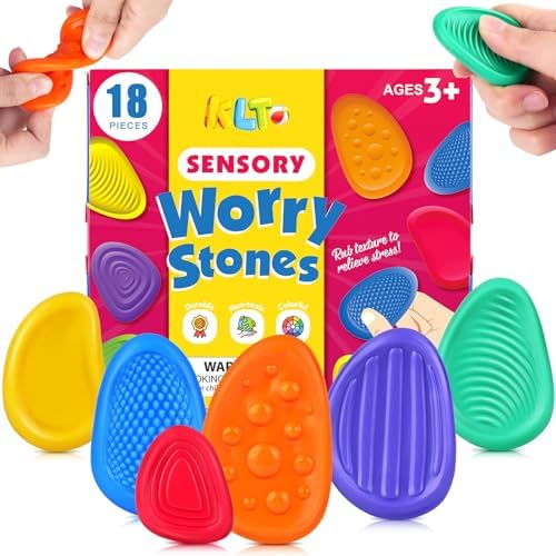 Fidget Toys Sensory Stone for Kids: 18 Pack Textured Soft Worry Stone for Autism Kids Calming - Fidget Stress Toys for Students Anxiety Relief - Small Prizes Fidget Toys(Patented Design)