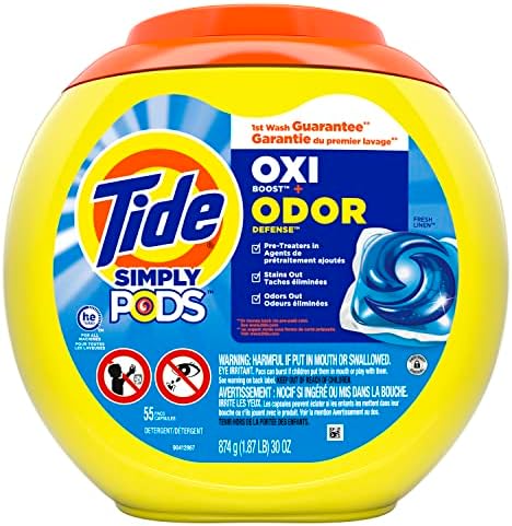 Tide Simply Pods Odor Rescue Liquid Laundry Detergent Pacs, 3 in 1 Powerful Detergent, Fresh Scent, 55 Count