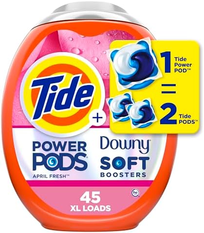 Tide Power PODs 2-in-1 Laundry Detergent Pacs with Downy Soft Boosters, Lasting Freshness with April Fresh Scent, 45 Count, Tide Laundry Detergent, Washing Detergent