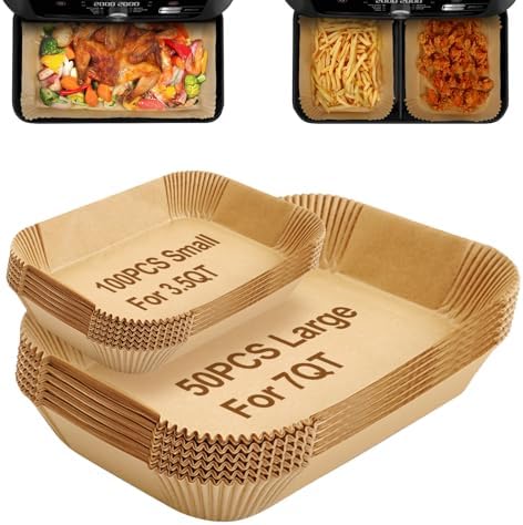 150Pcs Air Fryer Liners Disposable for Ninja Foodi DZ071 7-QT/11-QT/Instant 9 QT DualZone FlexBasket Air Fryer, 100Pcs Small Airfryer Liners For DualZone FlexBasket & 50Pcs Large Paper for Megazone