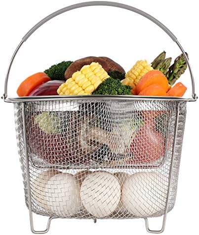 AOZITA Steamer Basket for Instant Pot Accessories 6 qt or 8 quart - 2 Tier Stackable 18/8 Stainless Steel Mesh - Silicone Handle - Vegetable Steamer Insert, Egg Basket, Pasta Strainer,Silver
