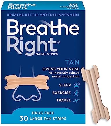 Breathe Right Original Nose Strips to Reduce Snoring and Relieve Nose Congestion, Tan, 30 Count (Packaging May Vary)