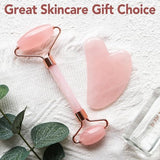 huefull Face Massager Rose Quartz Face Roller & Gua Sha Facial Tool Set, Muscle Tension Relief, Skin Care Gift for Men/Woman, Christmas Gifts