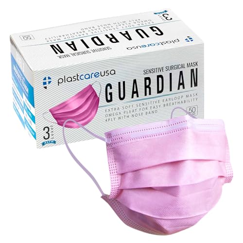 PlastCare USA 50 4-Ply Disposable ASTM Level 3 Pink Face Masks Guardian (1 Box of 50)