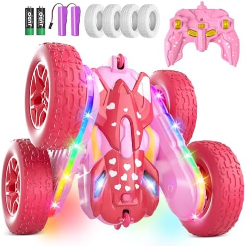 Remote Control Car for Girls, New Pink RC Cars Stunt RC Car Girl Toys for Girls Double-Sided 360° Rotating with Headlights 4WD Kid Toys Girls for Birthday Gifts (Pink)