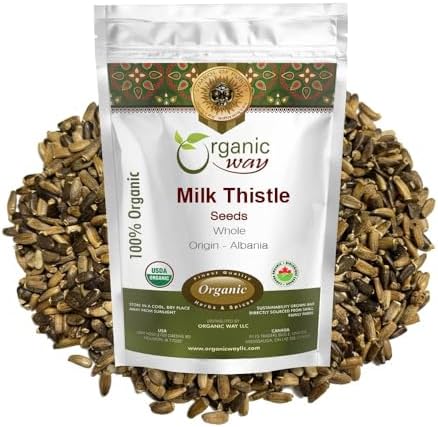 Organic Way Whole Milk Thistle Seeds (Silybum marianum) - European Wild-Harvest, Organic & Kosher Certified, Vegan, Non GMO & Gluten Free, USDA Certified, Origin - Albania (4 Oz)