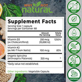 Vitamin D3 K2 (MK-7) with Organic Spirulina, 10000 IU Extra Strength Supplement in Veggie Capsules, Supports Bone Health, Immune System and Mood