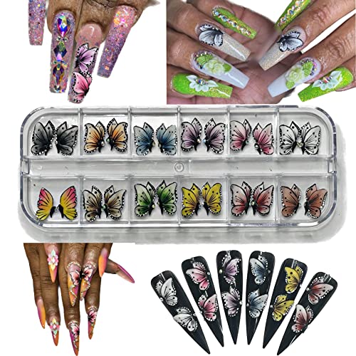 HaFLoNa- Set 24Pcs Half Butterfly - Enhance Your Artistic Projects with 3D Acrylic Flowers Charms Handmade For Nail - Short & Medium Size | Exquisite Floral Accents for Crafts and Designs (Half Butterfly)