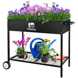 Flibaluly Raised Planter Box with Wheels Mobile Raised Garden Bed on Wheels Elevated Garden cart for Vegetables Herbs Flowers (L-Black)