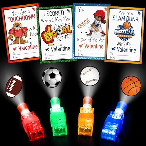 28Pcs Finger Lights Valentines Day Cards Gifts for Kids Classroom School, Boys Girls Sport Valentines Party Favors Class Valentines Day Gifts Bulk for Kids Students Goodie Bag Stuffers Treats Prizes