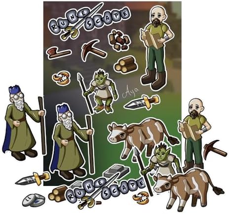 RuneScape Stickers Set – Vinyl Decals Featuring Iconic Game Characters, Logos, Items & Memes for Gamers – Perfect for Laptops, Water Bottles, and More! (Starter Pack of 13)