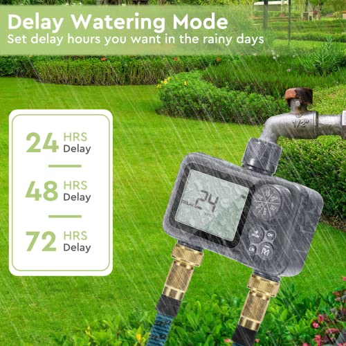 Moistenland Hose Timer, Irrigation Timer, Lawn & Garden Watering Equipment, with Rain Delay/Manual/Automatic Watering System, IP54 Waterproof, 3.1 Inches Large Screen(2 Outlets)