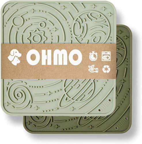 OHMO Lick Mat for Dogs and Cats(Large, Camo&Light Green, 2pcs) Enrichment Accessories Toy Space Star Easy Clean Pet Slow Feeder/Suction Cups, Licking Pad for Anxiety Relief and Boredom Reduction