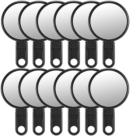 OMIRO Small Hand Mirror, 3 Inches Mini Hand Held Compact Folding Mirror for Men Women (Black, Pack of 12)