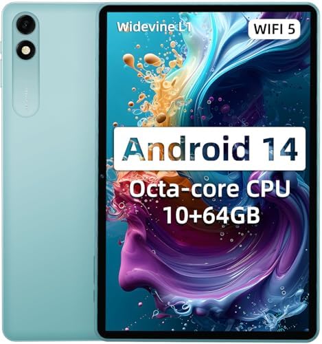 Tablet 10.1 inch, 2025 Android 14 Tablets, 10(4+6) GB RAM+64GB ROM, Octa Core Processor Tablet PC, 1280 x 800 FHD Touchscreens, 6000mAh, GPS, WiFi, 5MP+8MP Dual Camera (Blue)