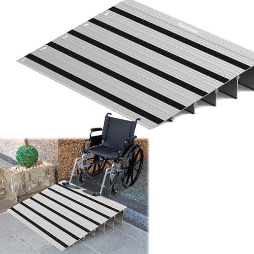 5" Rise Door Threshold Ramp with Updated Fixable Screws, Stable Portable Wheelchair Ramp for Home Steps, Aluminum Door Entry Ramps for Scooters, Power Chairs, Walkers, 800LBS Load Capacity