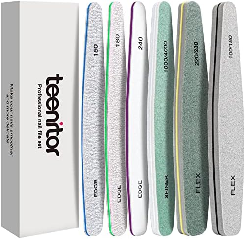 Teenitor Nail File Nail Buffer, 6 pcs Nail Files and Buffers for Natural Nails, Emery Boards for Nails, Nail Buffer and Shine Kit Nail Filer, Nail Buffer Block 100/180 Grit Nail Files Fingernail Files